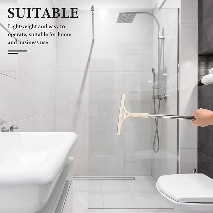 Toyvian Multi-Functional Glass Squeegee with Scrubber, Dry and Wet Use Window Cleaner Tool for Tiles and Car Windows, Khaki Household Extendable Shower Squeegee for Bathroom and Kitchen
