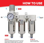 Heavy Duty 1/2" NPT 3 Stage Air Drying System – Industrial Coalescing Filter, Particulate Filter, Desiccant Dryer and Air Regulator with Manual Drain for Air Compressor, Plasma Cutter, and Paint Spray