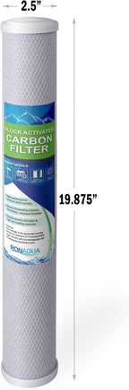Standard Whole House Coconut Shell Carbon Block 5 Micron Water Filter 20” x 2.5” Fits 20” x 2.5” Housings. Remove Chlorine and Bad Odor. Compatible with C1-20, HX-CB-25-2010, F3WCB32