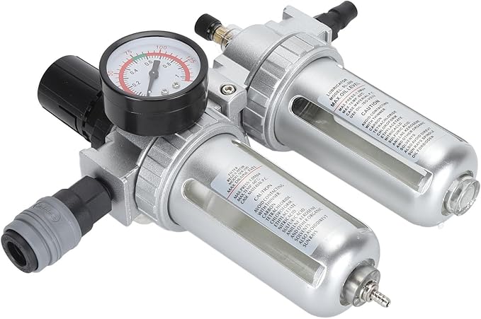 1/4 Inch Compressed Air Line Filter Efficient Filtration Performance Water Oil Separator for Painting Aluminum Alloy PC Plastic 1 Pair Connector
