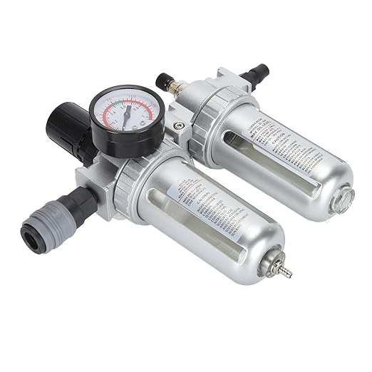 1/4 Inch Aluminum Alloy Air Filter Pressure Regulator, Compressed Air Line Filter, Oil Water Separator with Dial for Easy Pressure Adjustment, Durable PC and Plastic Construction f