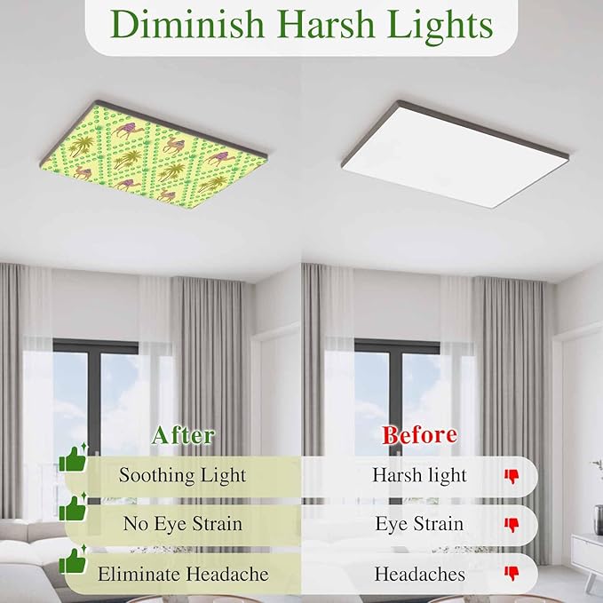 1 Pack Fluorescent Light Cover, Desert Sand Camels Light Covers for Ceiling Lights, Palm Trees Tropical Plants Polka Dot Yellow Magnetic Lights Filters Ceiling Shade for Classroom/Office - 4 x 2 Feet