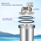 Amwater NSF/ANSI 42 Certification Big+ Stainless Steel Filter Housing for 10”Length,4.5"OD Filter Cartridge(10" C Housing-1.5NPT)