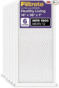 Filtrete 14x36x1 AC Furnace Air Filter, MERV 12, MPR 1500, CERTIFIED asthma & allergy friendly, 3 Month Pleated 1-Inch Electrostatic Air Cleaning Filter, 6-Pack (Actual Size 13.81x35.81x0.78 in)
