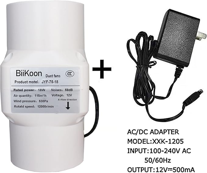 Inline Duct Fan 3 Inch 12V HVAC Exhaust Intake Fans Plastic Low Noise Basement Ventilation Blower for Vents Grow Tents Hydroponic (Color : NO Adjustable Speed, Size : 18w)