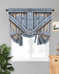 Tie Up Curtains for Windows, Farmhouse Wood Grain Adjustable Balloon Nature Linen Textured Kitchen Curtain, Vintage Country Barn Gate Textured Privacy Curtains Balloon Blind for Cafe, 42 x 63 Inches
