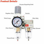 RIH Air Dryer System -1/4" NPT Double Air Filters-5 Micron Particulate Filter& Air Pressure Regulator - Gauge(0-150 psi), Semi-Auto Drain, Poly Bowl,Bracket - 3 in 1 Two Unit (1/4" NPT)