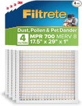 Filtrete 17.5x29x1 AC Furnace Air Filter, MERV 8, MPR 700, Tough on Pollen, Easy on Airflow, 3-Month Pleated 1-Inch Electrostatic Air Cleaning Filter, 4-Pack (Actual Size 17.187 x 28.687 x 0.81)