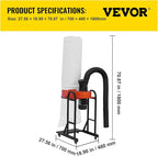 VEVOR 1.5 HP Dust Collector, 716 CFM, Portable Vortex Dust Collector, with 47 Gallon Collection Bag and Mobile Base, 120V, 3400 RPM, 5μm Canister Filter Kit, for Woodworking Dust Collection System