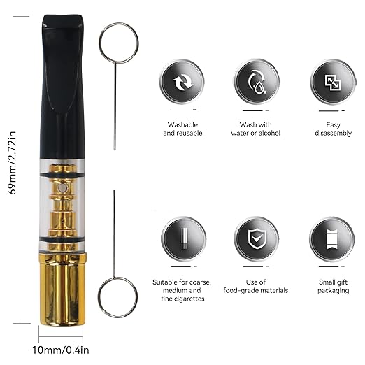 Cigarette Filters Gold Plating 10pcs Cigarette Holder Reusable Clean Tar Tobacco Filter with Multi-Filtering for Standard Size Cigarettes Ø8mm,Slim Cigarettes Ø6mm and Ø5mm