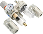 3/8" NPT Compressed Air Filter Regulator Lubricator Combo, Water/Oil Trap Separator with Pressure Gauge（0-150 PSI）, 5 Micron Brass Element, Manual Drain, Metal Bracket，3 in 1 FRL