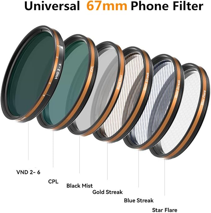 Fotorgear Camera Lens Filter,67mm Universal Phone Polarizer Filter Professional Photography for Camera Lens 67mm Clip On Filters CPL ND Black Mist Gold Streak for iPhone Xiaomi Huawei(Star Flare)
