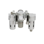 PneumaticPlus SAU300A-N03G - Dual Air System 3/8" NPT - Compressed Air Filter, Pressure Regulator & Lubricator w/Additional Free Air Port 1/4" NPT - Manual Drain, Poly Bowl