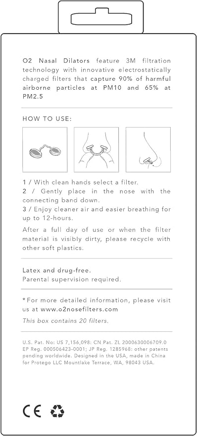 O2 Nose Filters with 3M Filtration - Nasal Screens for Allergies, Dust & Smoke - Drug-Free & Latex-Free Nose Filters - Invisible Allergy Protection (X-Small x 20)