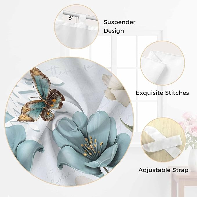 Blue Tulips Living Room Curtains 84 Inch Length, Window Curtains Tab Top, Watercolor Flowers Butterfly Spring Farmhouse Blue Light Filtering Window Treatments Drapes 52"x84" 2 Panel