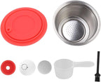 Reusable Coffee Capsule, Stainless Steel Coffee Filter Cup Set, Coffee Capsule Cup with Pressed Powder Cover for Coffee Maker (Red)