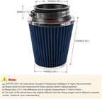 Clamp-On Cold Air Intake Filter, High Performance, Washable Filter, Replacement Air Filter, Flange Diameter 3inch/76mm Blue