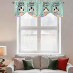 Green Easter Tie Up Valance Curtains for Windows, Kitchen Curtains Window Shades, Spring Cartoon Bunny Colorful Eggs Wood Grain Light Filtering Roman Curtain Valances for Bedroom/Bathroom/Cafe 42"x12"