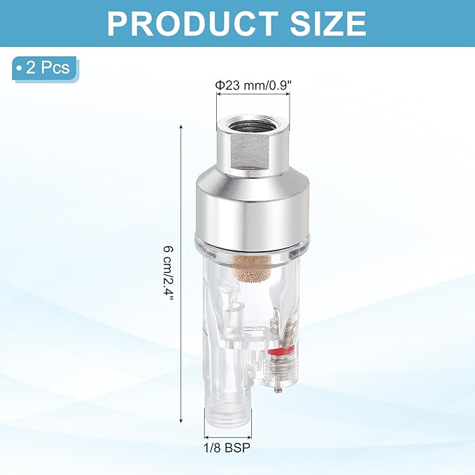 PATIKIL 2 Pcs Air Brush In-Line Filter, 1/8 BSP Inlet and Outlet Threads Mini Air Filter Water Oil Separator for Paint Spray Air Hoses Line Compressor Fitting