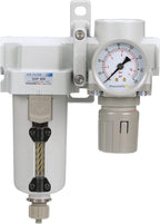 PneumaticPlus SAU420-N04G-MEP Compressed Air Filter Regulator Combo 1/2" NPT - Metal Bowl, Manual Drain, Bracket, Gauge