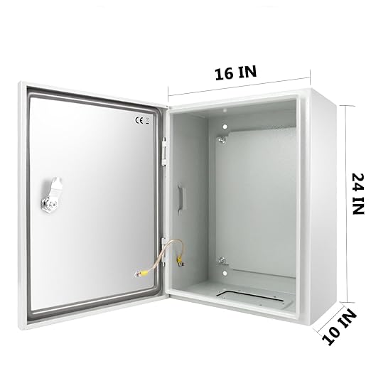 Outdoor Electrical Box, Steel Junction Box 24X16X10'', NEMA 4X Electrical Enclosure Box IP66 Waterproof & Dustproof, Universal Electrical Project Box with Lock & Mounting Plate