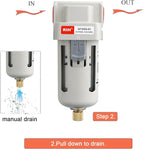 RIH 3/8" NPT Air Dryer for Compressor, Air compressor water separator,air compressor filter,AF3000-03 Manual Drain,5 Micron Brass Element, Poly Bowl 0-150 psi 5μm.