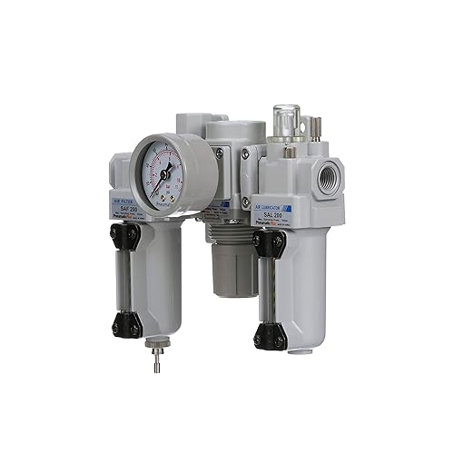PneumaticPlus SAU200A-N02G-MEP - Dual Air System 1/4" NPT - Compressed Air Filter, Pressure Regulator & Lubricator w/Additional Free Air Port 1/4" NPT - Manual Drain, Metal Bowl
