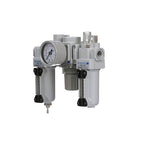 PneumaticPlus SAU200A-N02G-MEP - Dual Air System 1/4" NPT - Compressed Air Filter, Pressure Regulator & Lubricator w/Additional Free Air Port 1/4" NPT - Manual Drain, Metal Bowl