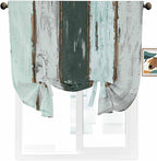 Tie Up Curtains for Windows, Blue Teal Adjustable Balloon Nature Linen Textured Kitchen Curtain, Vintage Wooden Retro Art Farmhouse Barns Room Darkening Curtains for Glass Door, 42 x 45 in