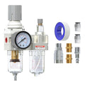 AIRZOE 1/4" NPT Compressed Air Filter Regulator Lubricator Combo, Air Compressor Water Separator AC2010-02,5 Micron Brass Element Semi-Auto Drain,0-145 psi Gauge