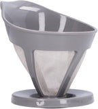 Coffee Strainer Stainless Steel Fine Mesh Pour Over Coffee Dripper Hand Drip Filter Cone for Home Office Travel Camping Portable Reusable Easy Clean Dishwasher Safe (Grey)