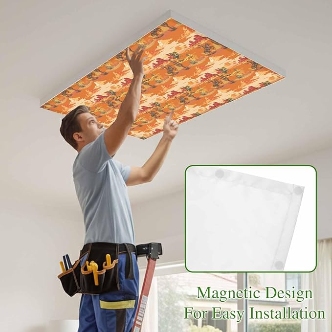 Tropical Plant Cactus Fluorescent Light Covers 1 Pack Western Cowboy Horse Sunset Deserts Orange Magnetic Fluorescent Ceiling Lights Filters for Office Classroom Home Drop Ceiling 4x2 Feet