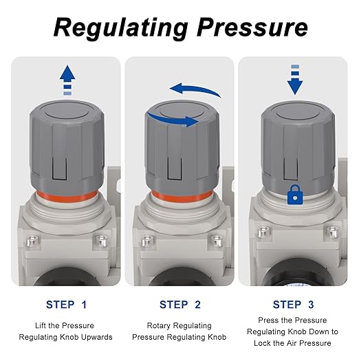 3/8" NPT Compressed Air Filter Regulator Lubricator Combo, Air Compressor Water Separator AC3010-03,5 Micron Brass Element Auto Drain,0-145 psi Gauge