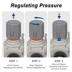 3/8" NPT Compressed Air Filter Regulator Lubricator Combo, Air Compressor Water Separator AC3010-03,5 Micron Brass Element Auto Drain,0-145 psi Gauge