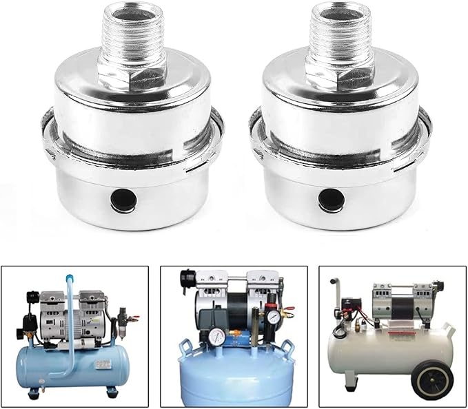 2 PACK Air Compressor Silencer Filter, Metal Air Compressor Intake Filter Sound Muffler Silencer for Air Compressor, Silencer, Fliter (1/2 PT 20MM)