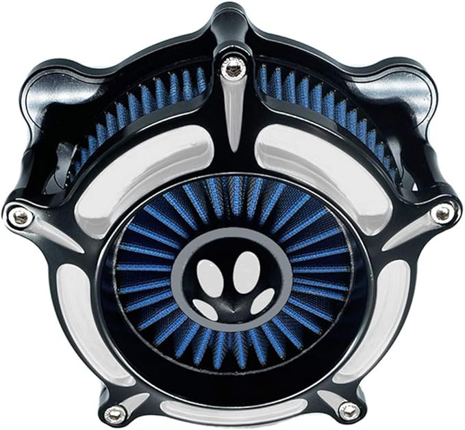 Air Filter Intake Motorcycle Turbine Cleaner Kit Cnc Cut Chrome for Harley Touring Street Glide 2008 - 2016 Softail 2016 - 2017 Fitment - C (Blue)