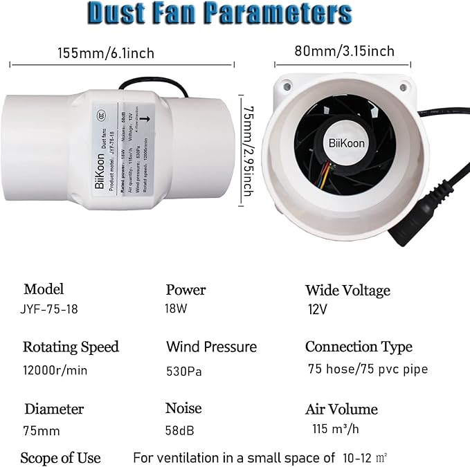 3 Inch Inline Fan 68 Cfm Exhaust Duct Fan with Speed Controller 12V 18W Vent Blower for HVAC Exhaust Grow Tents, Low Noise (Color : NO Adjustable Speed, Size : 18w)