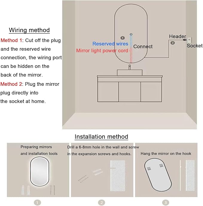 Bathroom Mirror with LED Lights，Bathroom Led Mirror ，Backlit Bathroom Mirror ，LED Mirror for Bathroom，Backlit Lighted Makeup Mirror，with Touch Sensor/Dimming/Demister pad(B,H100*W50cm/H39.4*W19.7IN)