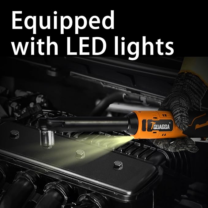 3/8" Cordless Electric Ratchet Wrench Set, 18V Power Ratchet Tool Kit With 2 Packs 2000mAh Battery And Charger, 45 FT-LBS Battery Powered Extended Wrench with LED Lights (18 V Extended Orange)