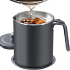 Chihee Grease Container Stainless Steel Bacon Grease Saver with Fine Mesh Strainer 2L / 67.6 fl oz Oil Container Grease Can with Dust-proof Lid Non-slip Tray for Kitchen Storing Frying Cooking Grease
