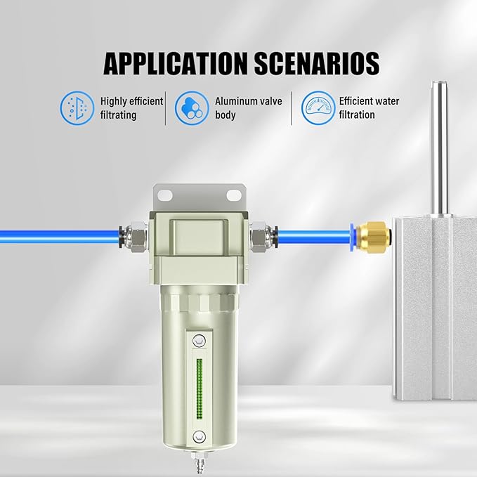 3/4" NPT Industrial Aluminium Air Compressor Moisture Filter,Air Desiccant Drying System For Dry Air, Compressed Air, Plasma Cutter and Paint Spray with Element, Manual Drain