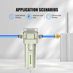 1/2" NPT Industrial Aluminium Air Compressor Moisture Filter,Air Desiccant Drying System For Dry Air, Compressed Air, Plasma Cutter and Paint Spray with Element, Manual Drain