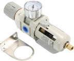 3/8" NPT Air Filter Pressure Regulator Combo Piggyback, Air Compressor Filter with Gauge (0-150 PSI),Poly Bowl, Manual Drain, Metal Bracket