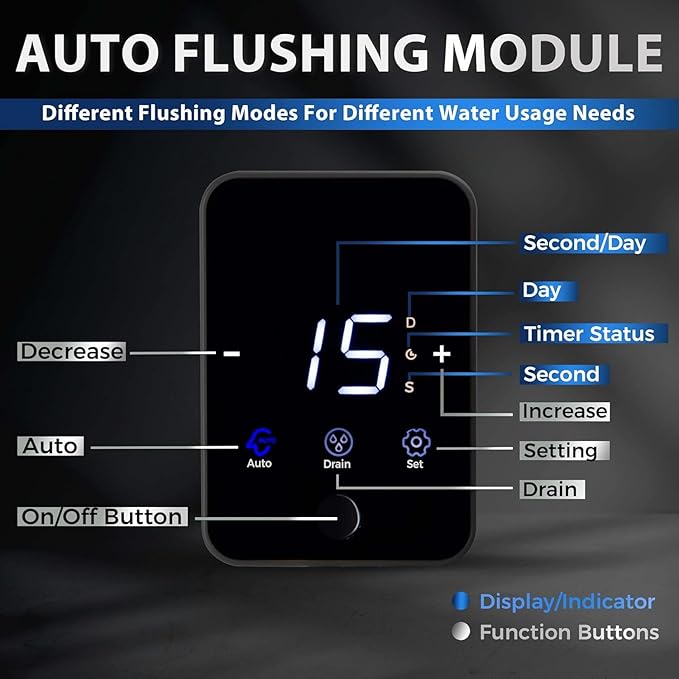 iSpring WSP100ARJ Spin-Down Sediment Water Filter, Upgraded Jumbo Size, Large Capacity, Reusable with Touch-Screen Auto Flushing Module, Brass Top Clear Housing, 100 Microns