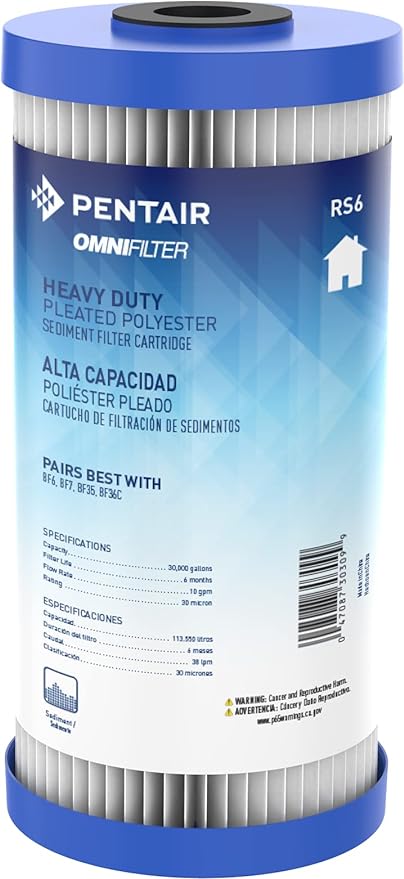 Pentair OMNIFilter RS6 Sediment Water Filter, 10-Inch, Whole House Heavy Duty Big Blue Pleated Replacement Cartridge, 10" x 4.5"