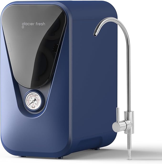 GLACIER FRESH GFU03 Reverse Osmosis System – 800 GPD, Non-Electric, 3:1 Pure-to-Drain, No Noise/No Drilling, 5-Stage Tankless Under-Sink RO Water Filter System, Reduces PFAS/PFOS, Classic Version