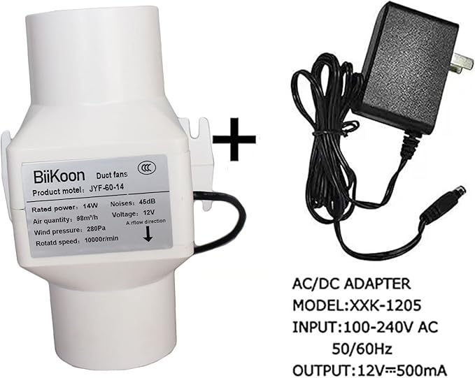 2.36”Inline Duct Fan 12V Dc Ventilation Exhaust Fan Small Hydroponics Blower 60Mm Mini Air Diffuser Booster for Heating Cooling Grow Tents (Color : NO Adjustable Speed, Size : 14w)