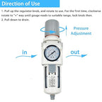 XingNEeng 3/8" NPT Compressed Air Filter Regulator Combo Piggyback, Water/Oil Trap Separator with Pressure Gauge(0-150 psi), Semi-Auto Drain, Poly Bowl, 5 Micron Brass Element, Metal Bracket