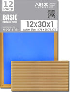 12x30x1 Air Filter Comparable to MPR 100 Basic Economy Furnace Filters, 12 Pack of Non Pleated Fiberglass Filter For Dust - Low Airflow Restriction! From AIRX FILTERS WICKED CLEAN AIR.