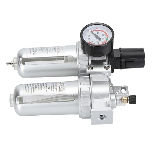 1/4 Inch Aluminum Alloy Air Filter Pressure Regulator, Compressed Air Line Filter, Oil Water Separator with Dial for Easy Pressure Adjustment, Durable PC and Plastic Construction f